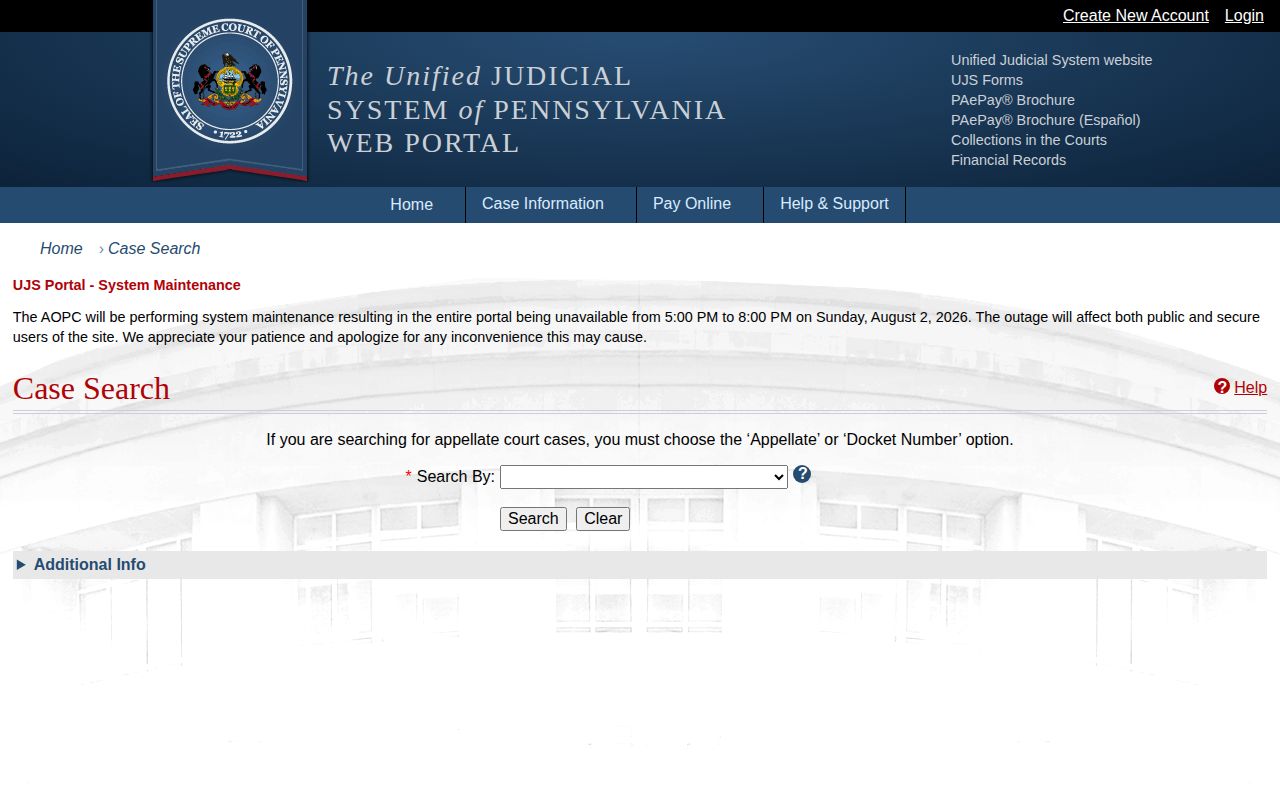 Columbia County release record UJS court case search