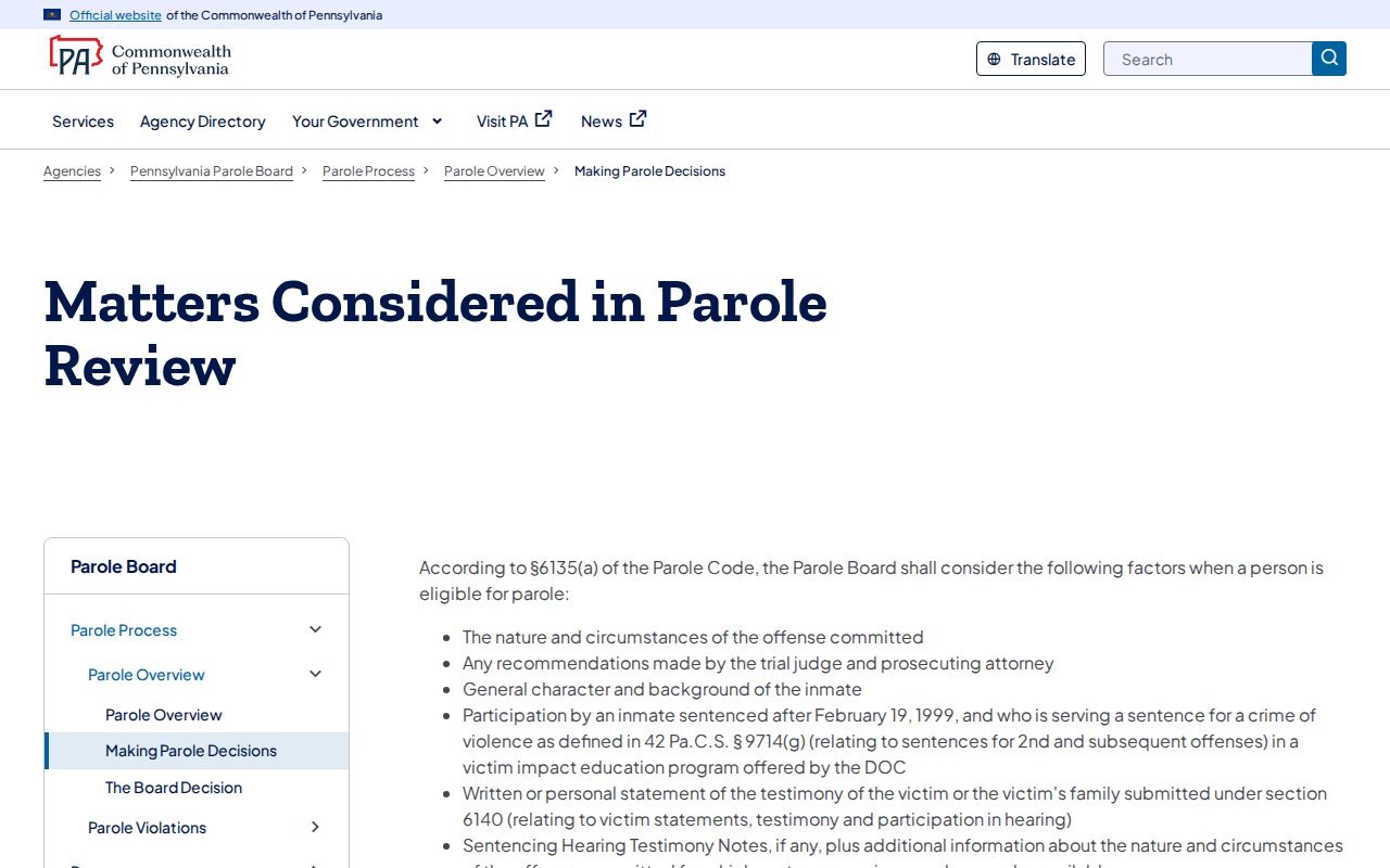 Official Columbia County state parole decision record paths